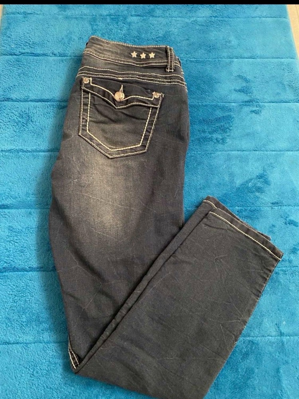 Vanilla Star Dark Blue Straight Leg Capri Jeans